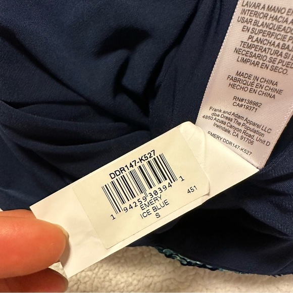 Dress the Population Emery Dress Ice Blue Sequin Long Sleeve Metallic Cocktail - Picture 15 of 17